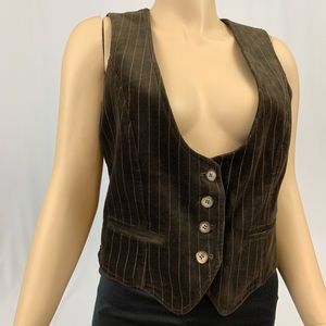 Vintage Crushed Velvet Vest Brown Pink